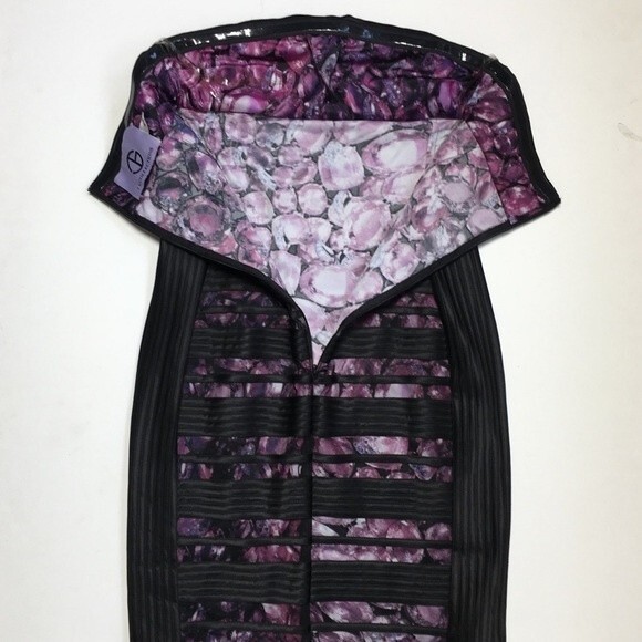 JS Collections Strapless Floral Pattern Mesh Insert Satin Overlay Dress 2 NWOT - Picture 7 of 9